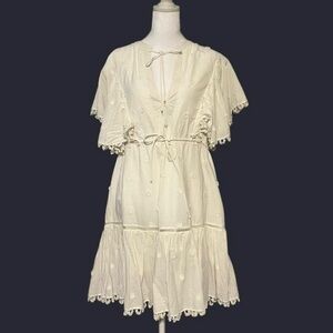 Prairie Cottagecore White Embroidered Dress | Farm Rio XL